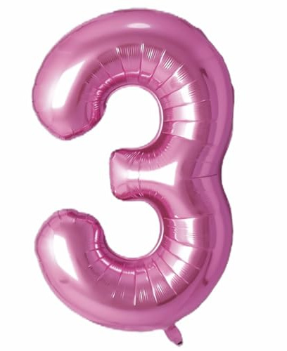 Folienballon Zahl 3 (Rosa/Pink) von Trendario - XXL Riesenzahl 100cm Ballon - Helium Luftballons für Geburtstag, Partydeko, Hochzeit