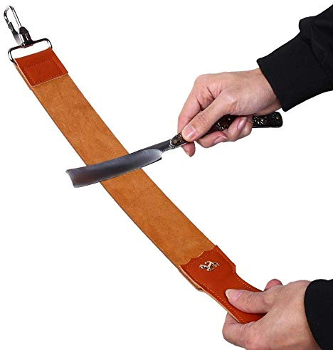 Leather Razor Strop, Genuine Leather Shaving Sharpener Sharpening Belt Paddle Strop Double Sided for Razor Folding Knife Shave Strap