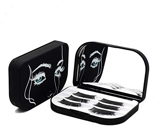 YiQiYi Cosmetic Case Empty Eyelashes Storage Case with Makeup Mirror Holder Box Fake Eyelash Packing Travel Storage Case Eyelashes Bag(Black)