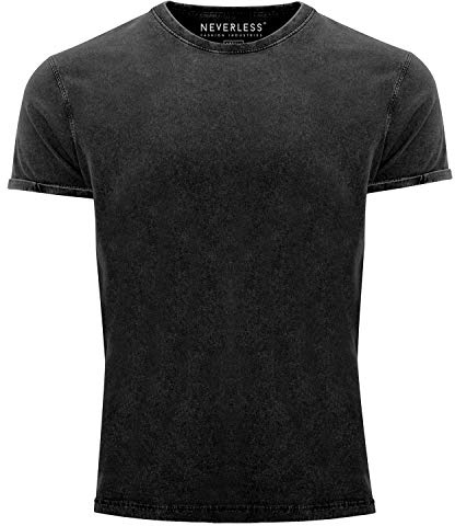Neverless® T-shirt pour homme Vintage T-shirt imprimé basique sans imprimé Look usé Slim Fit - Noir - Medium