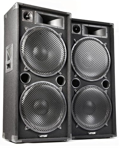MAX MAX215 PA Lautsprecher passiv, Partylautsprecher Set, 4000 Watt Partyboxen Set mit Griffe, 2 x 15 Zoll Doppel-Tieftöner, Passiv, DJ Party Lautsprecher, Lautsprecherbox, Schwarz