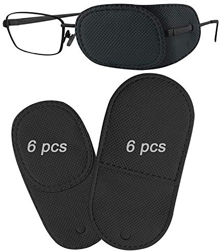 THSIREE Augenklappen für Erwachsene und Kinder, medizinische Augenklappe für Brille, Behandlung von Faulenauge, Amblyopie, Strabismus, 2 Größen, Schwarz, 12 Stück
