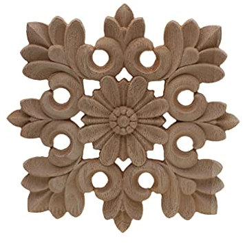 1 Stück einzigartige natürliche Holzfiguren mit floralem Muster, geschnitzt, für Ecken, Rahmen, Wand, Tür, Möbel, Holzschnitzerei, dekorativ, 6 cm x 6 cm