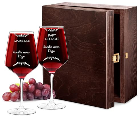 Maverton Set de 2 verre a vin en Cristal, Verres gravés 530 ml | Verres XL Cadeau Personnalisé, Cadeau couple, Set a vin pour grands-parents, cadeau anniversaire mariage, Âge
