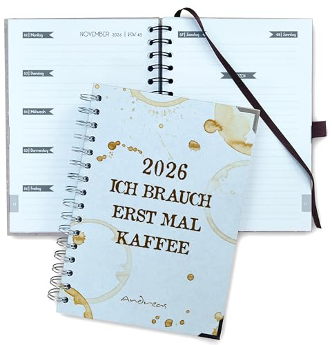 FEENSTAUB Taschenkalender 2026, mit Namen & Wunschtext personalisierter Taschenkalender, Kalendarium & Innenblätter wählbar, A5 Organizer, Kalender A5, Terminbuch 2026, Design Kaffee