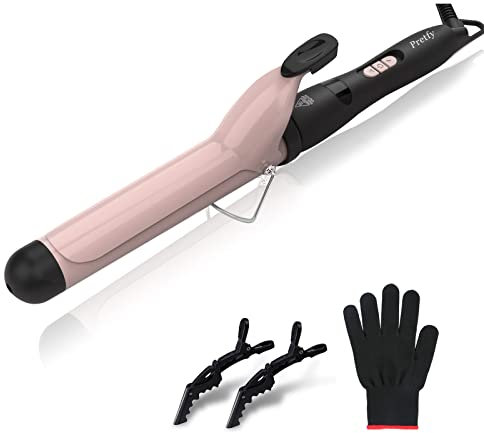 Pretfy Curling Tongs, 32mm Curling Iron 1.25 Hair Curler Professional Ceramic Curling Wand, LCD Display, Adjustable Temperature from 60~220 °C with Heat Resistant Glove, 30S Quick Heating, Auto-Off