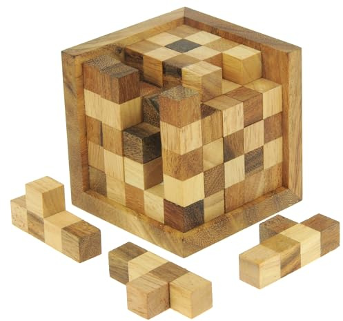 Namesakes® 3D wooden Cube puzzle - fun brain teaser for adults & teens – fun desk game - logic building block geometric jigsaw challenge!