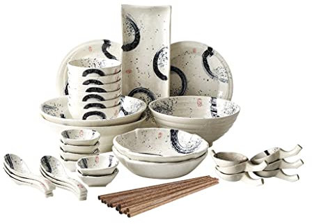 Vaisselle blanche japonaise Ensemble d'assiettes et de bols de 14/25 * 38 pièces Assiette en céramique pour Salades Soupe Steaks Lave-vaisselle Vaisselle et plats de service