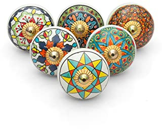 Craft Trade Knobs for Cabinets and Drawers Assorted Mandala Vintage Ceramic Colorful Kitchen Furniture Pull Handles Cabinets Cupboard for Wardrobe Home - Pack of 6