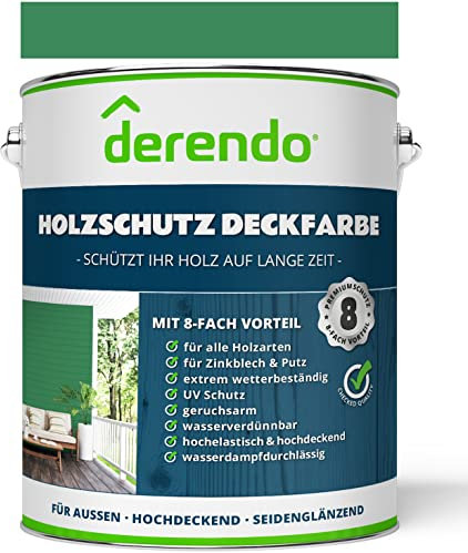 derendo Holzfarbe grün außen wetterfest Wetterschutzfarbe Langzeitschutz 750ml RAL 6032 seidenglänzend Holzlack signalgrün Außenbereich Holzschutzlasur hohe Deckkraft