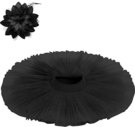 Damen Professioneller Ballett Tutu Rock Mädchen Schwan 7 lagiger Tüll Ballettrock mit Höschen Harte Organdy Platte Performance Gymnastikrock mit Haarklammer Erwachsene Tanzkleidung Schwarz L