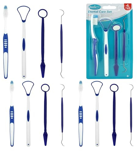 SRV Hub® Kit de cuidado dental de 12 piezas - Juego de herramientas de limpieza oral, palillo dental, espejo dental, limpiador de lengua y cepillo de dientes - Ideal para viajes o baños pequeños