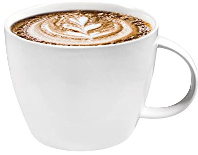 fMSDD Grande tazza da caffè in ceramica con manico, per cereali, latte, cappuccino, cacao, cioccolata calda, latte, tè, bevande brulé, colore bianco