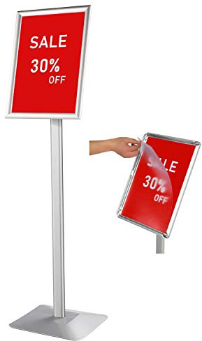Support pour affiche A4 sur pied - Cadre à pression réglable en aluminium avec base robuste - Affichage des menus pour mariage/activités professionnelles (A4, argenté)