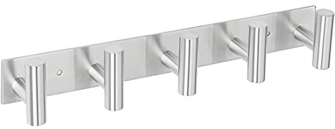 Mooche Garderobenleiste mit 5 Haken 36cm - Kleiderhaken 304 Edelstahl Hakenleiste für Flur Schlafzimmer und Badezimmer, 2 Befestigungsmöglichkeiten - Kleben oder Gebohrt, Gebürstet