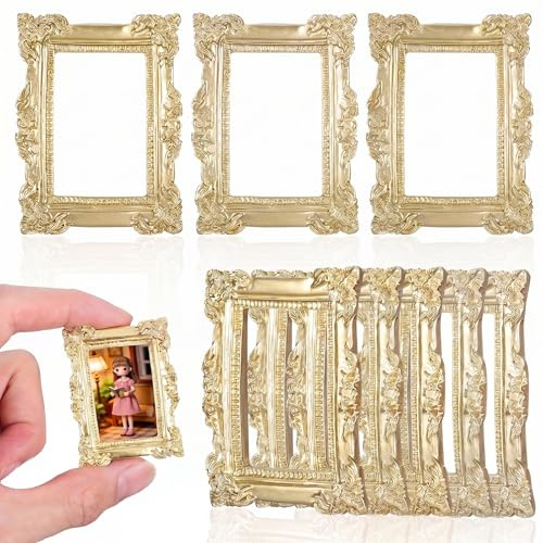 ABOOFAN 10 Stück Mini Bilderrahmen, Barock Vintage Bilderrahmen aus Kunstharz Gold, Kleine Fotorahmen für Fotopräsentation, Schmuck Display und Puppenhaus Zubehör
