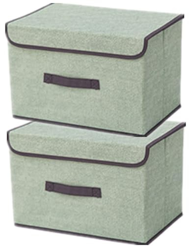 NCRGB 2 Stück Stoff Faltbare Aufbewahrungsboxen mit Deckel 36×23×24cm,Stoffaufbewahrungsbehälter mit Deckel,Kleiderschrank Organizer für Kleideraufbewahrung,Raumorganisation-Hellgrün