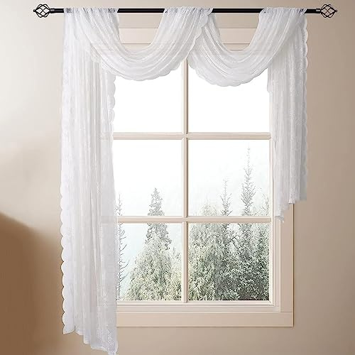 Ricemru Spitze Querbehang Freihanddeko Weiß Freihandbogen Schals Querbehang Fertiggardine Gardinenschals Transparent Spiztenvorhang Boho Hochzeitsbogen Foto Hintergrund Deko 145x500cm