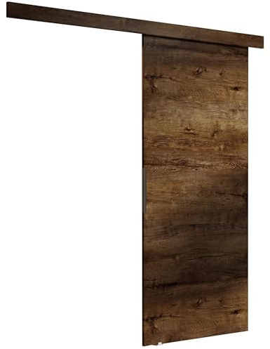 KIER FURNITURE Schiebetür Komplettset MALIBU - Tür mit Laufschiene - Schiebetürsystem - Raumspartür - Innentüren - Sliding Door Set - Esche Dunkel B96xH205xT1,6cm | Schiebetür mit stabilem System, ideal für platzsparende Aufbewahrung im Schlafzimmer, Ankleidezimmer oder Wohnzimmer