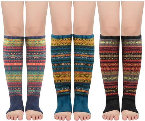 Durio Stulpen Damen Lange Winter Beinwärmer Gestrickt Verdicken Beinstulpen Böhmen