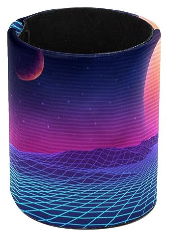 Pen Holder Round Pencil Holder for Desk, Sun with Mountains Digital Retro Cyber Surface Landscape Pen Pot Pen Cup Makeup Brushes Holder Stand Display Desk Stationery Organiser for Home Office School