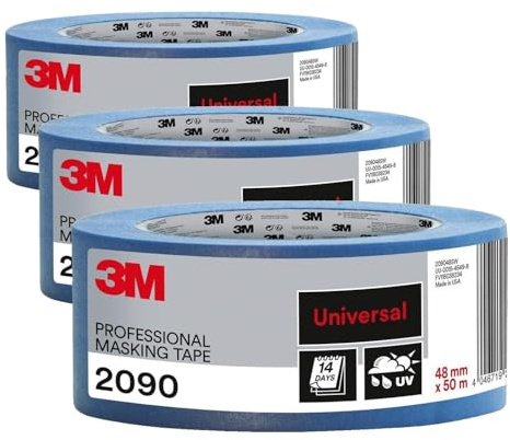 3M Pro Hand-Masker 2090 Profi Malerband für glatte Oberflächen, UV-beständig, innen und außen, 48 mm x 50 m (Packung mit 3)