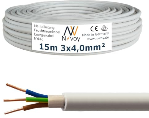 NYM-J 3x4,0 mm² 15m (Var.5-50m) Mantelleitung Installationskabel Stromkabel Elektrokabel Wärmepumpe M171