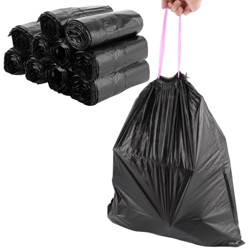 MUXHEL 200er-Set 20 Liter Müllbeutel mit Zugband, 50 x 55cm Müllsäcke Abfallsack Extra Stark, 10 Rollen Mülltüten mit Tragegriff, Müllsack, Mülltüte Abfallsäcke für Den Hausmüll Büro - Schwarz