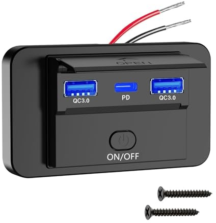 Linkstyle 66W USB Steckdose 12V Wohnmobil | Zwei 18W QC3.0 & 30W USB-C PD Schnellladegerät, Einbau Ladeanschluss Auto mit Schalter für 12V/24V Kfz Boot LKW