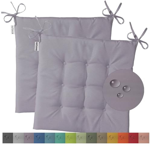 heimtexland 2er Set Outdoor Stuhlkissen Garten Sitzkissen Typ551 Dunkelgrau | wetterfest schmutz- und wasserabweisend 40x40 Gartenkissen gesteppt Gartenstuhl-Auflage Polster Outdoorkissen