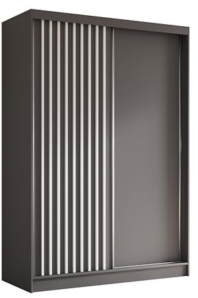ALTDECOR Kleiderschrank mit furnierten Schiebetüren, kugelgelagerte Führungsschienen und Aluminium-Leisten - LABELO - 150 cm Grau + Grau + Weiß
