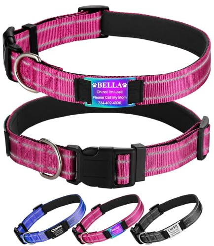 YEHANTI Hundehalsband Personalisiert mit Hundemarke, Verstellbares Hundehalsband für kleine Mittel Große Hunde, Hunde Halsbänder aus Nylon, Reflektierendes Halsband Hund Welpen, Rosenrot