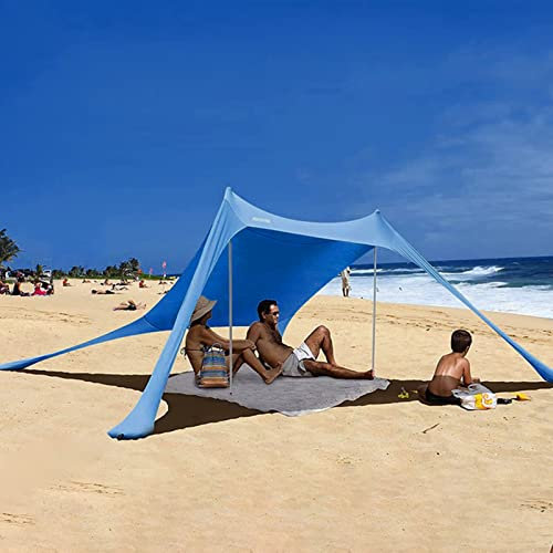 Beach Tent Sun Shelter for 1-3 People, UPF50+ Beach Shelter Canopy 2.1m x 1.5m, Portable Beach Umbrella Sun Shade with 2 Aluminum Poles, Family Sunshade for Camping Fishing Picnics