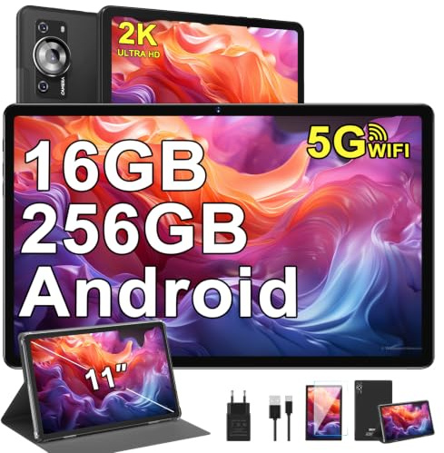 ZIOVO 2026 Tablet 11 Zoll Android 13 mit 16GB RAM+256GB ROM/TF 2TB, FHD 2000 * 1200, Octa-Core 2.0 GHz, 8600mAh, 5+13+2MP Kamera, 2.4G+5G WLAN, Bluetooth 5.0, GPS, Metallgehäuse Tablet - Schwarz