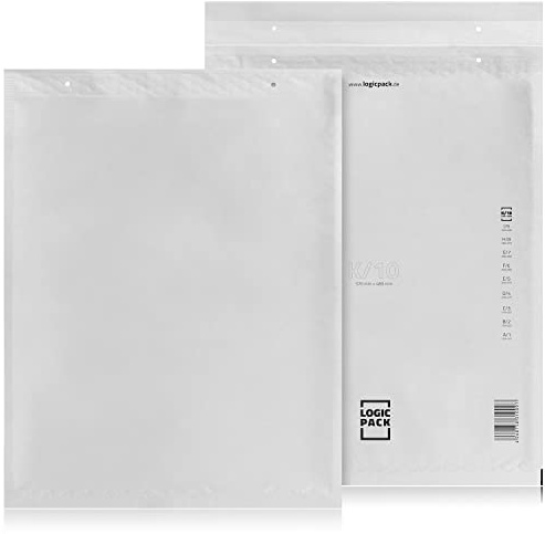 LOGIC PACK 50 Luftpolsterumschläge Versandtaschen Luftpolster K10 370 x 480 mm Weiß, Luftpolstertaschen Haftklebend Gepolsterte Briefumschläge Premium Umschläge Polsterumschläge geeignet für DIN A3