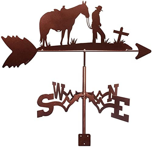 LaYiQimn Wetterfahne Metall-Reiten-Wetterfahne, kreative Edelstahl-Windfahne, Dachmontage, Richtungsanzeiger, Wetterfahne für Outdoor-Gartendekoration (Führen Sie EIN Pferd)