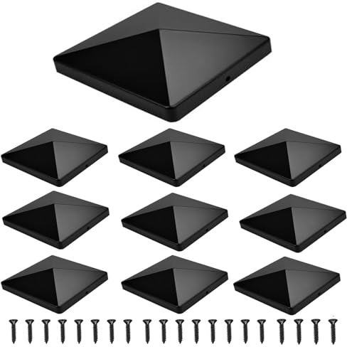 10 tapas de poste de valla, tapas de plástico con 20 tornillos de 10 mm, adornos negros para postes de valla para columna cuadrada de 4 x 4 pulgadas, cubiertas duraderas para postes al aire libre,