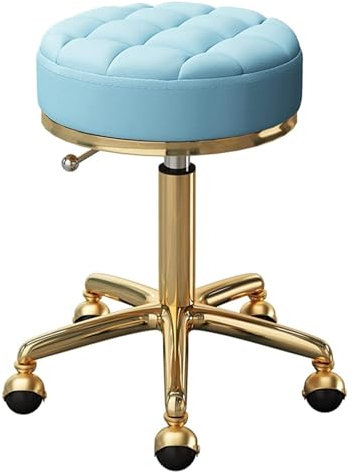 Runder Rollhocker mit Rollen, 360° drehbarer Hocker, verstellbarer Arbeitshocker, 172 kg Kapazität, goldener Spa-Salon-Hocker, Wimpern-Schönheits-Hocker, Tattoo-Hocker, Pediküre-Hocker (blau)