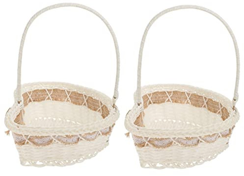 WESIEVYA 2st Blumenkorb Zur Hochzeit Hochzeitskörbe Für Gefälligkeiten Handhaben Braut- Jutekorb Weiße Weidenkörbe Weidenkorb Partykorb Geflochtener Blumenkorb Sackleinen Mini Plastik