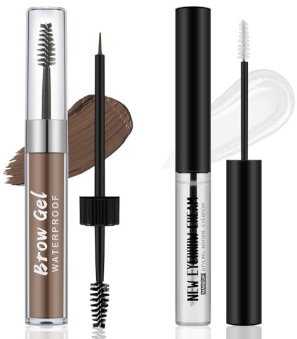 Apooliy 2Pcs Set de gel à sourcils imperméable，Gel liquide pour sourcils hautement pigmenté et colle à sourcils transparente,Façonner des sourcils naturels