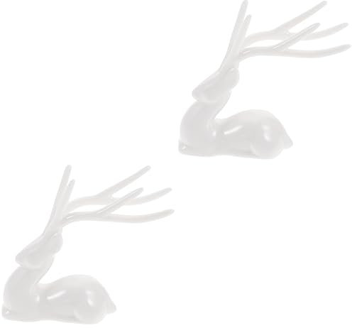 Cabilock 2st Elch Aus Keramik Hirsch Ornamente Hirschfiguren Wohnkultur Rentierfiguren Aus Porzellan REH Mini-weihnachtsfiguren Elch-skulptur Miniaturfiguren Rentier-Figur Mini-Rentier Weiß