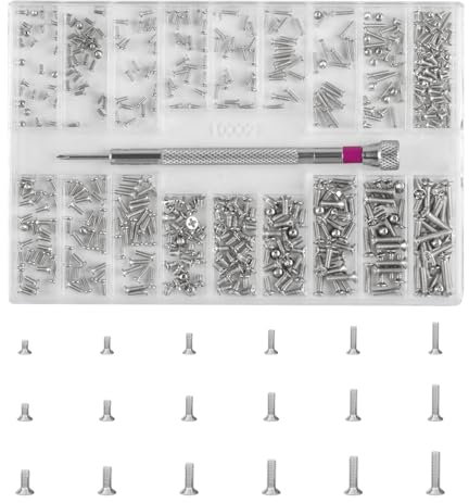 Set di viti piccole, kit di 500 micro viti di riparazione, piccole viti elettroniche, viti di ricambio piccole, viti autofilettanti, mini viti per occhiali, occhiali, computer portatili, assortimento
