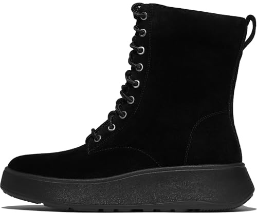 Fitflop F-Mode - Botines Planos de Ante con Cordones para Mujer, Color Negro, Talla 8, Todo Negro., 42 EU