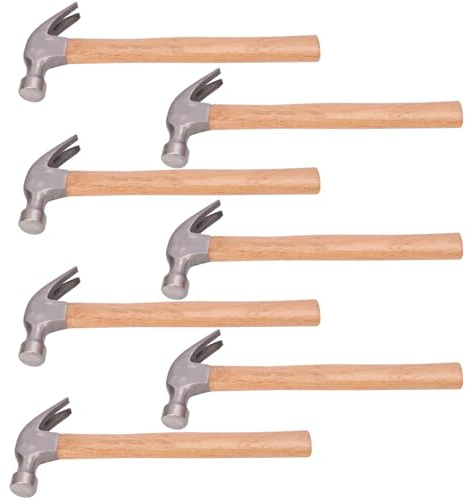Biugaaufai 7 Pack Claw Hammer with Wooden Handle, 17.6 oz Durable Forged Steel Heads, Wooden Claw Hammer, Nail Hammer for Carpentry, Framing, Demolition & More