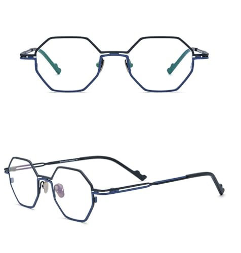 ETETGVG Ultraleichte Mode Polygonal Reines Titan Retro Brillengestell Damen,Schwarz Blau