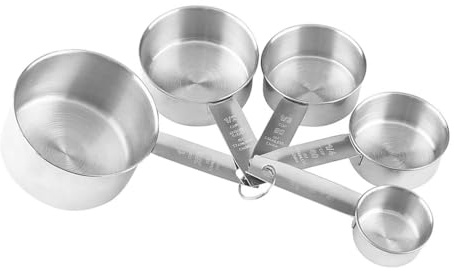 OFFSCH Tazas y Cucharas Medidoras De Acero Inoxidable 5 Piezas Mangos Largos Resistentes Para Ingredientes Secos y Líquidos, Herramienta Práctica Para Hornear y Cocina Doméstica