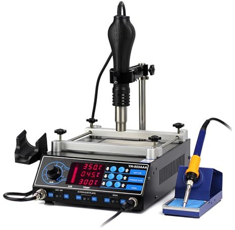 LIULIQ Soldering Iron Hot Air Rework Station, Hot Air Gun and Soldering Iron Preheating Stand with Temperature Correction and Fahrenheit/Celsius Temperature Display Function for Electronic Repair