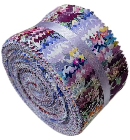 Jelly Roll Stoff, 100% Baumwolle, Quilt-Stoff, 40 vorgeschnittene Streifen (6,3 x 111,8 cm) zum Quilten und Nähen, 10 verschiedene Blumendrucke, Lila Träume
