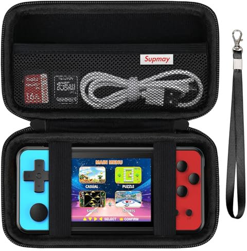 Supmay Carrying Case Compatible with ZHISHAN/Aojiao/KAVOYI/Beico 32 Bit Handheld Games for Kids, Portable Arcade Gaming Player Storage Holder Travel Bag with Mesh Pocket for Battery, USB Cable, Black