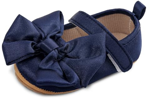 MASOCIO Babysko, flicka, bowknot prinsessa, ballerina, första steg, mjuk baby, halkskydd, Marinblå 3, 6-12 mois
